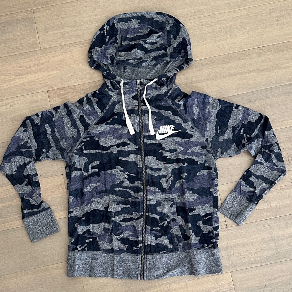 Nike Blue and Gray Camo Lightweight Full Zip Hoodie
